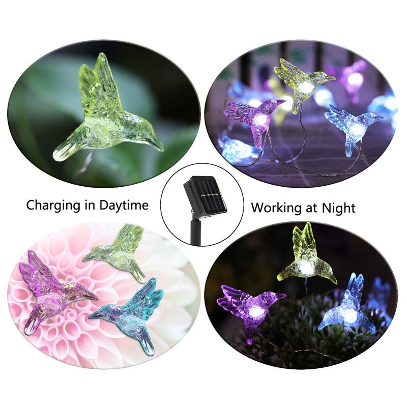 WSgift أضواء شجرة الطائر الطنان الشمسية WSgift، 15.8 قدم 30 LED دافئ أبيض خارجية مقاومة للماء لتزيين الحديقة والفناء الخارجي - Image 2